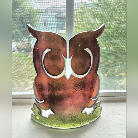 Art Glass OWL Curved 9”x 7” Iridescent Orange Vetri Di Nennella - Picture 2 of 12